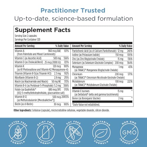 Designs for Health Methylated Multivitamin for Women & Men - Twice Daily Multimineral Supplement & Multivitamin without Iron + Methylated B12 and Folate, Vitamin C, K, D, E + More (240 Capsules)