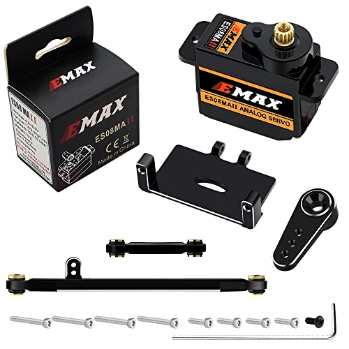 EPINON for AXIAL SCX24 Servo Metal Gear EMAX Servo Steering Servo with Servo Mount Bracket and Arm and Steering Link Set SCX24 Upgrade Parts (Black)