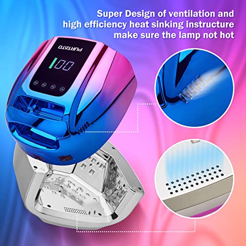 Purtato Professional Rechargeable 96W UV LED Portable Cordless UV Light for Nail Lamp Machine with Removable Stainless Steel Bottom,4 Timer Setting and Smart Sensor Nail Dryer (Blue&Purple)