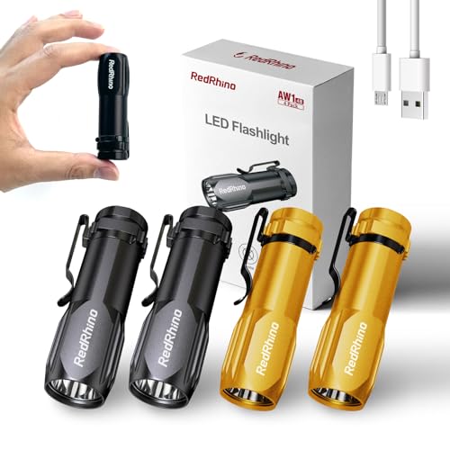 REDRHINO Small LED Flashlight 4 Pack, Rechargeable EDC Compact Pocket Lights, 400 Lumens Mini Flash Light with Clip, Bright Little Flashlights for Home, Emergency, Camping, Outdoor 2B2G