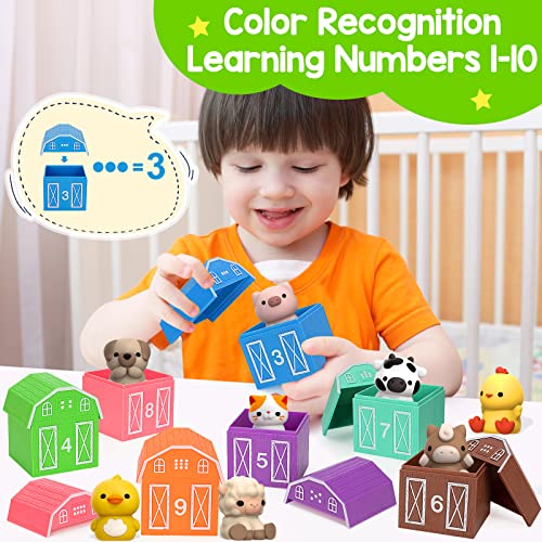 KMUYSL Learning Toys for 1,2,3 Year Old, 20 Pcs Animals Toy, Counting Skill, Color Matching, Fine Motor Game, Christmas Birthday Easter Educational Gift for Baby Toddler Boys Girls Age 12-18 Months