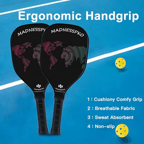 Pickle ball Paddles-Frosted Fiberglass Pickleball Paddle set of 4 Pickleball Rackets,4 Pickleballs,4 Handle Silicone Covers,2 Towels + 1 Pickleball Bag,Lightweight Pickleball Racket Set for All Levels