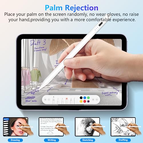 Stylus Pens for iPad 10th 9th Generation with Palm Rejection, Fast Charging for Apple Pencil 2nd Generation Compatible with iPad Pro 11''/iPad Pro 12.9'' 3-6/iPad Air 3-5/iPad 6-10/iPad Mini 5/6 White