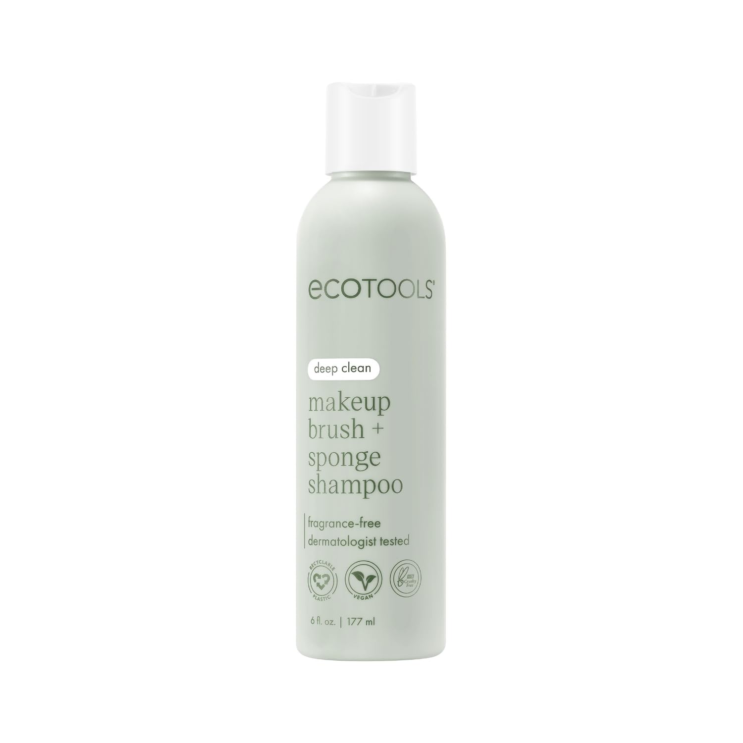 EcoTools Cleanser Shampoo for Makeup Brush/Sponge/Puffs, Remove Makeup & Impurities, Fragrance-Free, No Harsh Chemicals, Vegan & Cruelty-Free, 6 fl.oz./177 ml, 1 Count