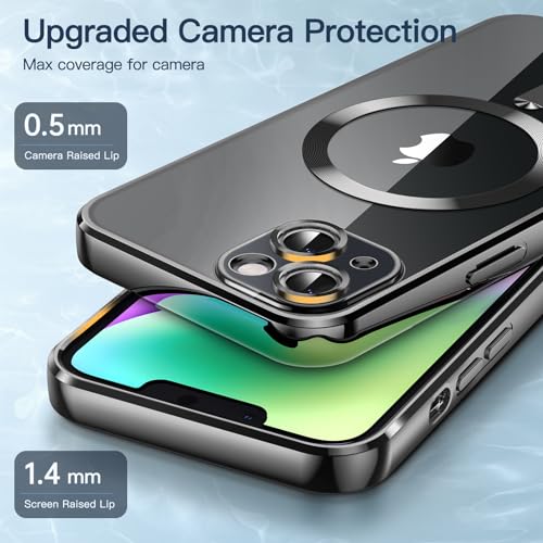 JETech Soft Clear Case for iPhone 14 6.1-Inch, Camera Lens Full Protection, Compatible with MagSafe Wireless Charging, Shockproof Electroplated TPU Phone Cover (Black)