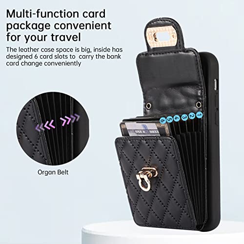 Phone Case for iPhone 14 Plus 6.7 inch Wallet Cover with Credit Card Holder Crossbody Strap Long Lanyard Leather Cell Accessories i-Phone 14+ iPhone14Plus 5G i i14 + iPhone14 14Plus Women Girls Black