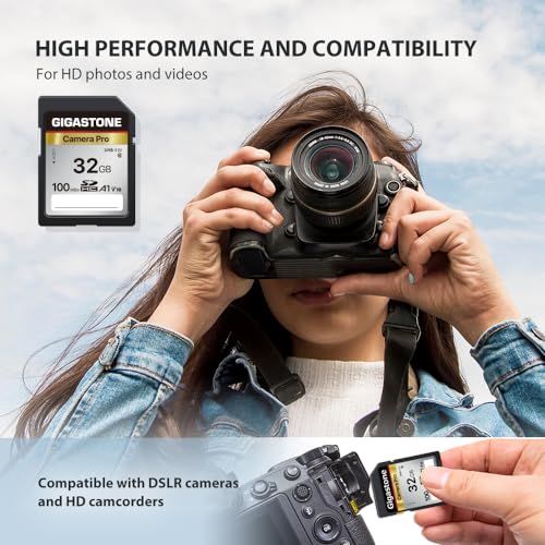[5-Yrs Free Data Recovery] GIGASTONE 32GB SD Card 2-Pack, Camera Pro, A1 V10 SDHC Memory Card Compatible with SPYPOINT TACTACAM Trail Camera, with 2 Mini Cases