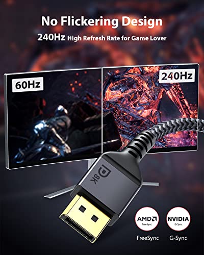 Maxonar 8K DisplayPort Cable, 3.3Ft/1M 1.4 DP to DP (8K 60Hz 7680x4320, 4K 240Hz, 2K 144Hz) VESA Certified HBR3 High Speed Cord for PC, Laptop, TV Gaming Monitor