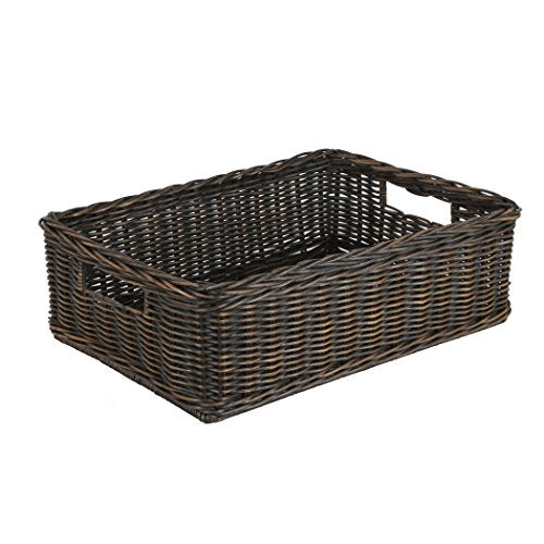The Basket Lady Under The Bed/Basic Wicker Storage Basket, Medium, 20 in L x 14.5 in W x 6 in H, Antique Walnut Brown