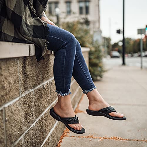 Powerstep ArchWear, Arch Supporting Thong Sandal, Women's Orthotic Casual Flip Flop, Dress Black, 6