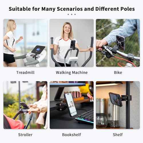 Phone Holder Mount Magnetic Accessories: Fitness Equipment Gym Motorcycle Handlebar, Exercise Bike, Treadmill, Stroller, Cart, for Magsafe iPhone 16 15 14 13 12 Plus Pro Max & All Phone Stand Clamp