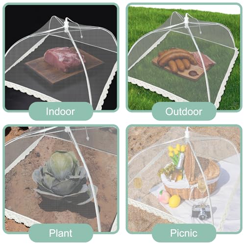 Food Covers for Outside Mesh, 17''×17'' Pop-Up Mesh Food Net Tents for Indoor, Outdoor Kitchen, Camping, Picnic, Year-Round Protective, Reusable and Collapsible, White(4 Pack)