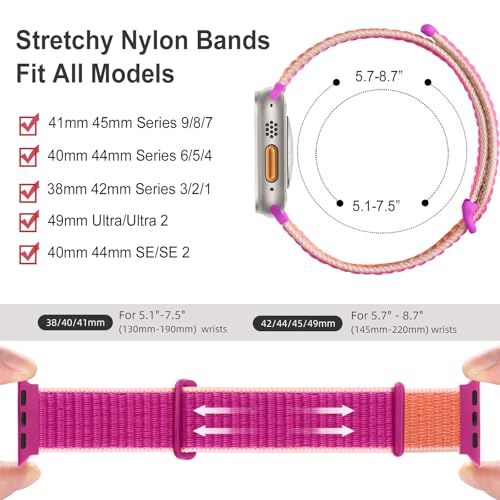 Getino Nylon Band Compatible with Apple Watch Bands 44mm 42mm 45mm 46mm 49mm 40mm 41mm 38mm Women Men, Breathable Soft Weave Stretchy Sport Strap for iWatch Series 10 9 8 7 6 5 4 3 SE Ultra 2 1, Gray
