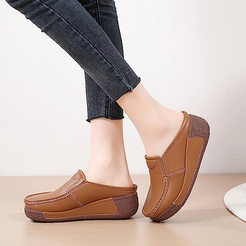YING LAN Women Slip On Loafers Comfort Leather Wide Low Top Casual Platform Shoes B-White