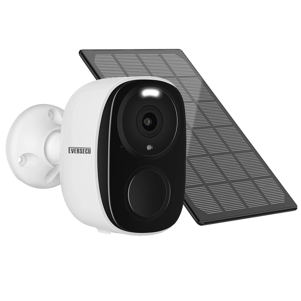 EVERSECU 2K 3MP Solar-Powered Wireless Security Camera Support Pairing Via Bluetooth, Outdoor WiFi Home CCTV Bullet Camera, Spotlight, PIR Motion Detection, 2-Way Audio, Night Vision, Work with Alexa