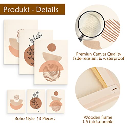 Boho Minimalist Wall Art Set - Modern Framed Canvas Prints Featuring Bohemian Style, Geometric Figures, and Abstract Art - Ideal for Home or Office Wall Decor (12"x16", Set of 3)