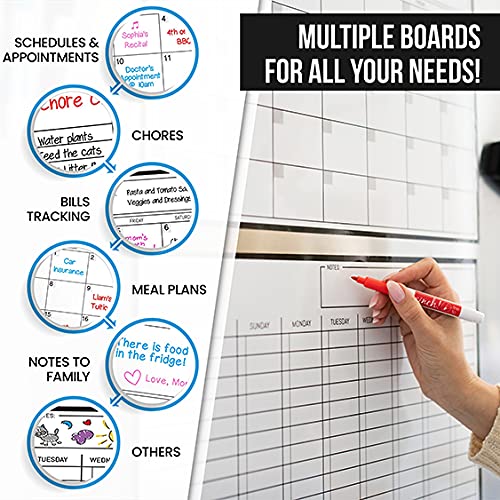 Cinch Magnetic Dry Erase Calendar & Chores Chart for Kids Bundle for Fridge: 2 Boards Included 17"x12", 6 Fine Tip Markers & Large Eraser w/Magnets, Chore Chart Magnetic Board for Kids and Adults