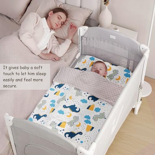 BQUBO Baby Blankets Unisex Boys Girls Nursery Soft Double Layer Printed Bed Throws with Dotted Fleece Blankets for Newborns Toddler Bed Blanket Stroller Crib Shower Gift Cartoon Dinosaurs 40 * 30 Inch