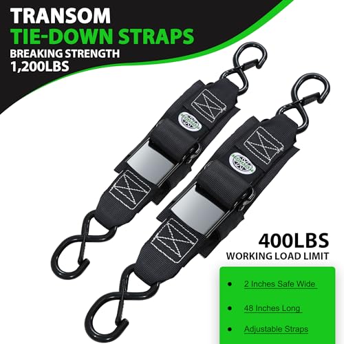 STARLEAPARTS Transom Tie Down Kits (2PK) -2" x 48" Boat Transom Straps - 1,200lb Break Strength Boat Straps for Trailer, Boat or Kayak Secure(Black)