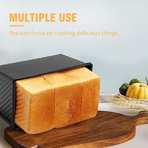 DUZFOREI 2pcs Loaf Pan with Lid,1lb Non-Stick Bread Pan,Bakeware Durable Carbon Steel Bread Toast Mold, Carbon Steel Corrugated Bread Toast Box for Bakeware,Homemade Cakes, Baking Breads and Meatloaf