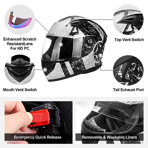 JAGASOL DOT Lightweight Full Face Motorcycle Street Bike Helmets with Extra Tinted Visor for Adults Men and Women, DOT Approved(Graphic,S)