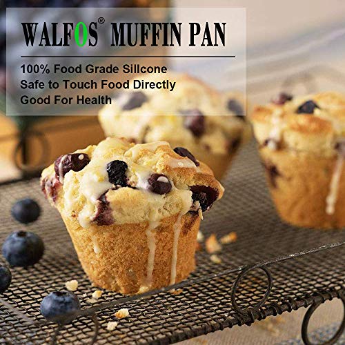 Walfos Silicone Texas Muffin Pan - 6 Cup Jumbo Silicone Cupcake Pan, Non-Stick Silicone, Just PoP Out! Perfect for Egg Muffin, Big Cupcake - BPA Free and Dishwasher Safe