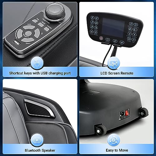 Mazzup Full Body Zero Gravity Shiatsu Massage Chair with Fully Assembled, LCD Screen, Shortcut Keys, USB Charging Port, Heat, for Loved Ones, Parents, Black