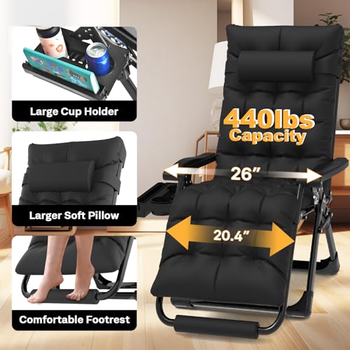 Slendor Zero Gravity Chairs, Padded Zero Gravity Recliner, Reclining Lounge Chair for Indoor Outdoor, Folding Lawn Patio Chair with Aluminum Alloy Lock, Foot Rest, Cup Holder, American Flag