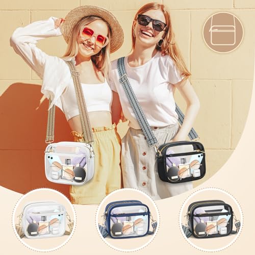 MOMSIV Clear Bag for Stadium Events, Clear Crossbody Bag with Front Pocket & Mesh Pocket Clear Purse Bag for Concerts Sports Festivals Black