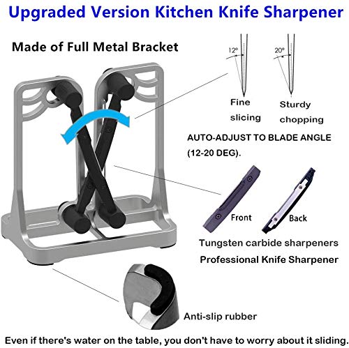 Knife Sharpener, Knife Sharpener Tool with Self-Adjusting, Stainless Steel and Tungsten Carbide, Knife Sharpeners for Kitchen Knives Helps Repair Sharpens, Hones, Polishes Blades