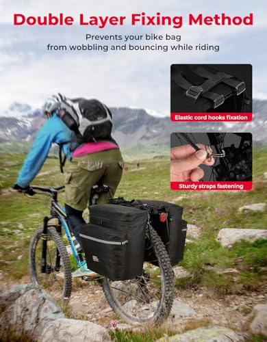KEMIMOTO Bike Bag Panniers with Rain Cover, 34L Waterproof Bicycle Saddle Bag for Rear Rack Mountain Biking Bags Storage, Ebike Accessories for Commuter Grocery Shopping Travel Carrier, Black