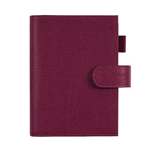 Moterm Leather Cover for Stalogy B6 - with Back Pocket, Pen Loop and Card Slots (Firm Pebbled-Beetroot, B6+)