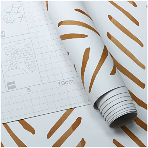 HAOKHOME Boho Peel and Stick Wallpaper Brush Strokes Stripes Removable Terracotta/White Chevron Vinyl Self Adhesive Mural 17.7in x 9.8ft