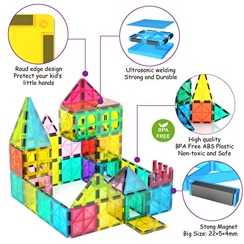 Jasonwell Magnetic Tiles Building Blocks Set for Boys Girls Preschool Educational Magnet Construction Kit Stacking STEM Toys Christmas Birthday Gifts for Kids Toddlers 3 4 5 6 7 8 9 10 + Year Old