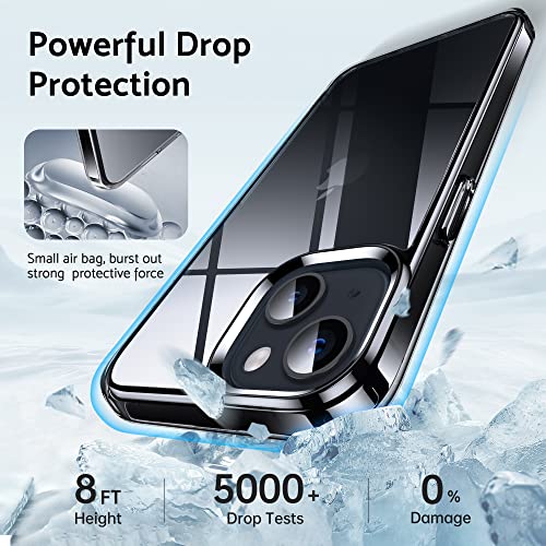 DASFOND Crystal Clear Designed for iPhone 14/13 Case, [Non-Yellowing] 15Ft Military Grade Protective Cover Soft Silicone Slim Phone Case Compatible with iPhone 14/13 6.1", Clear Black