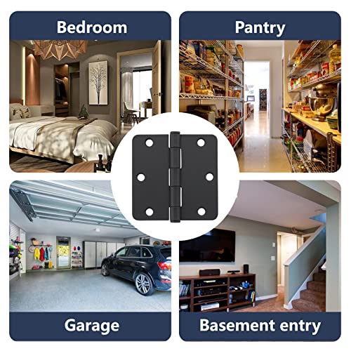 HOME MASTER HARDWARE 3 Pack Rounded Matte Black Door Hinges, 3.5 Inch Interior Door Hinges, 1/4" Radius Corners Residential Bedroom Door Hinge for Office/Bedroom/Study Living Room