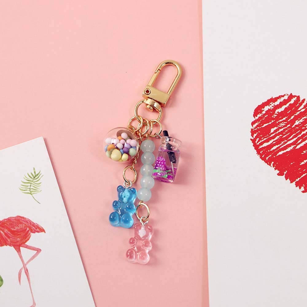 Cute Resin Gummy Bear Key Chain Candy Color Animal Bear Charms Keychains Car Keys Bag Pendant Keyring Jewelry Gift(blue)