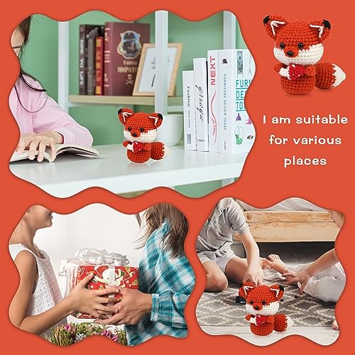Nitlak Crochet Kit for Beginners, Crochet Starter Kit, Fox Crocheting Animals Kits with Crochet Hooks Yarn Polyester Fiber Step-by-Step Video Tutorials, Knitting Kit for Adults