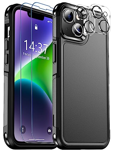 SPIDERCASE for iPhone 14 Case/iPhone 15 Case, [15 FT Military Grade Drop Protection][Non-Slip] 2 Pack [Tempered Glass Screen Protectors+Camera Lens Protectors] Heavy Duty Shockproof Case, Purple