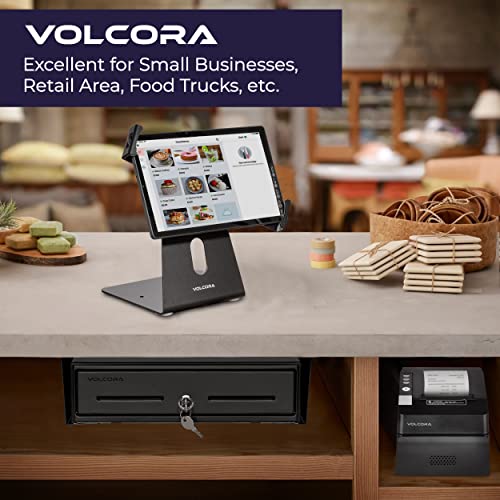 Volcora Cash Register Drawer with Under Counter Mounting Metal Bracket, 13" Black Cash Drawer for POS, 4 Bill 5 Coin Cash Tray, Fully Removable 2Tier Compartment 24V RJ11/RJ12 Key-Lock, 2 Media Slots