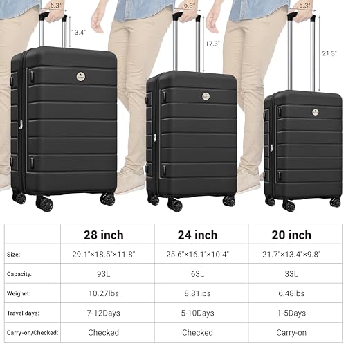 KEYTANG Classic Light Weight Hardside Expandable Spinner Wheels Luggage Suitcase W/TSA Lock, Apricot Black, 3 Piece Set