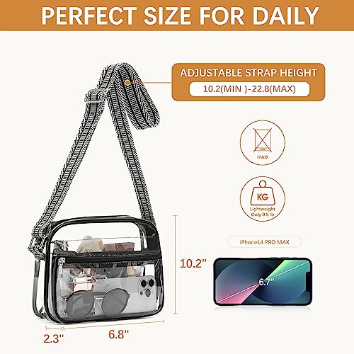 BOSTANTEN Clear Bag Stadium Approved Crossbody Bags Small Clear Purse with Adjustable Strap for Concerts Sports Black