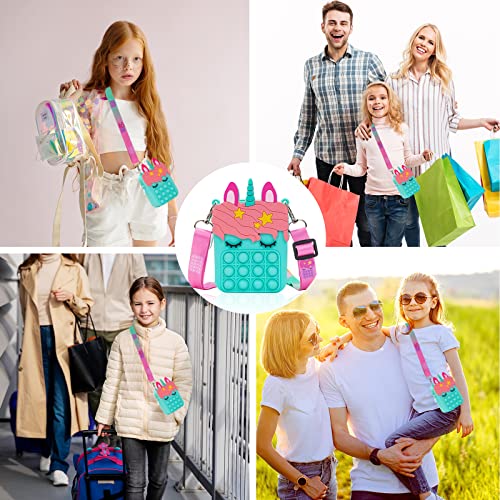 Big Pop Purse, Unicorn Pop Purse for Girl Pop Bag with Unicorn Pop Toy, Shoulder Bag Fidget Toys Pop Fidget Backpack Toy for Kids Backpack Silicone Bag Pop for Xmas Gift Girls