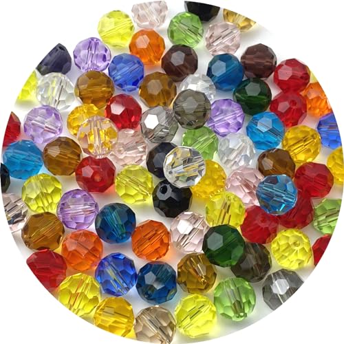 LIMAOLLY 140pcs 8mm Faceted Crystal Glass Beads Round Spacer Beads for Jewelry Making DIY Craft Making Necklace Bracelet Earring Wind Chimes Suncatchers Ornament(511-Orange)