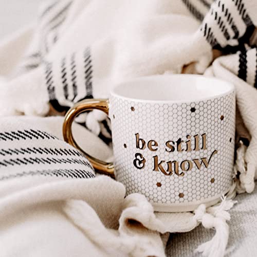 Sweet Water Decor Be Still and Know Tile Coffee Mugs - Novelty Coffee Mugs - 17oz Gold Handle Coffee Cup - Cute Coffee Mug - Motivational Birthday Gift