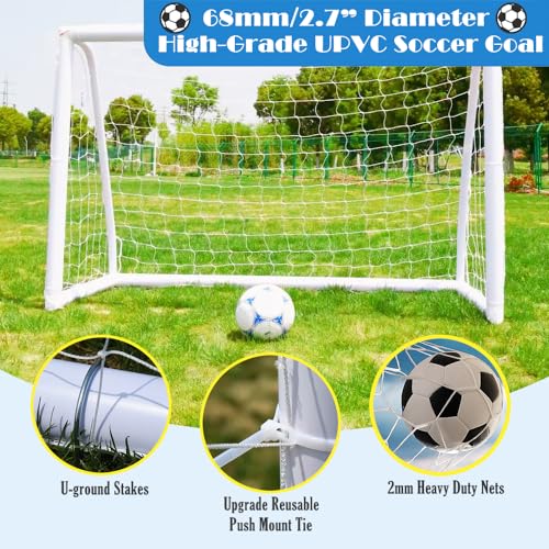 KATARUS Soccer Goal 12x6FT/10x6.5FT/8x6FT/8x5FT/6x4FT Outdoor Soccer Net Goals for Backyard with Weatherproof UPVC Frame & Ground Stakes Portable PVC Soccer Goal Post for Kids Adults & Youth Training