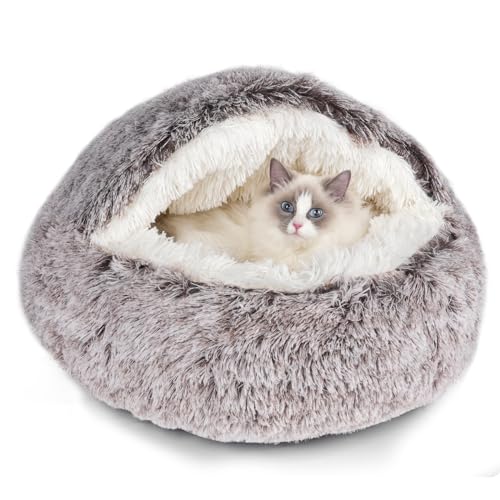 Qianchilang Cat Beds & Dog Bed with Cover Cave, Dog Beds for Small Dogs, Round Soft Plush Donut Calming Pet Bed for Indoor Cats or Small Dog, Washable Puppy Bed with Non-Slip Bottom-16inch