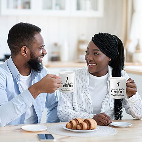 aiyaya 1 Month Anniversary Mugs for Girlfriend Boyfriend - One Month Anniversary Mug for Him Her Couple Lovers - 1 Month Down A Lifetime To Go Happy Anniversary Mug - 11 oz Coffee Mug