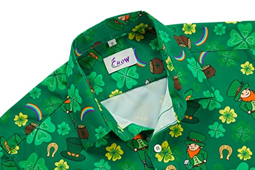 EUOW St. Patrick's Day Hawaiian Shirt for Men Irish Printed Casual Short Sleeve Button Down Beach Shirts(Green,S)