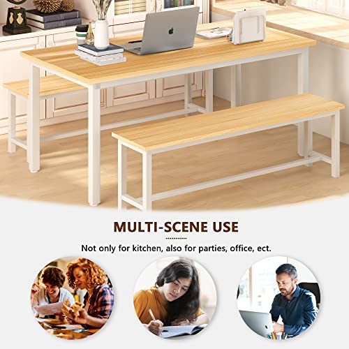 Lamerge Kitchen Table Set with 2 Benches 4 Person Dining Room Table Set for Home Kitchen, Dining Room, Restaurant, Space Saving, Beige, 43.3''L x23.6''W x28.5''H (43S)
